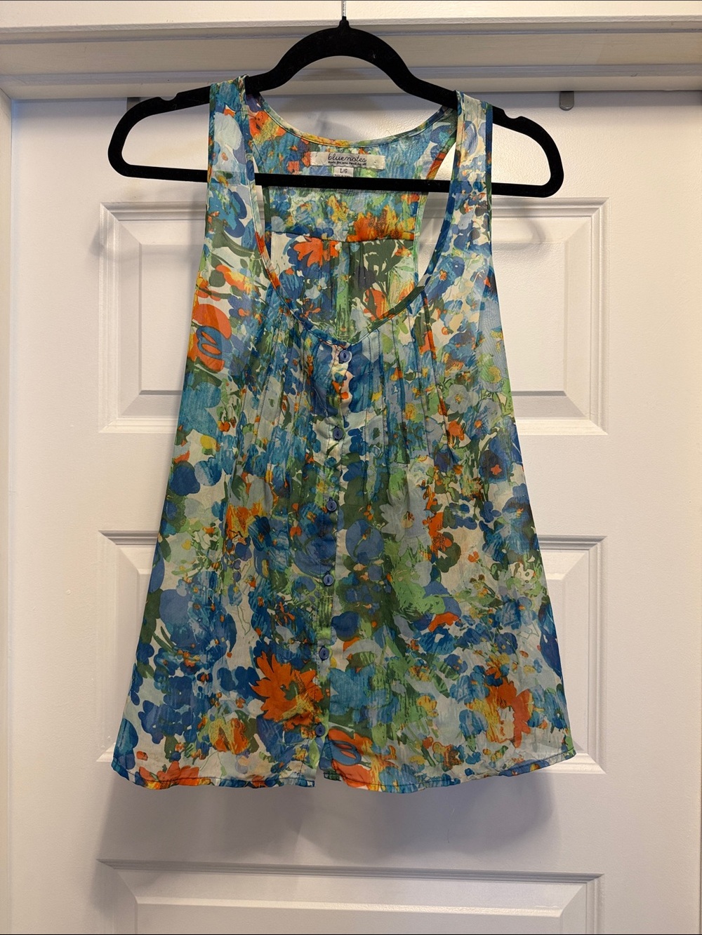 Bluenotes Lightweight Floral Sleeveless Tank Top - Blue & Orange
